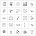 UI Set of 25 Basic Line Icons of career opportunities, transport, file format, tire, mechanic