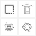 UI Set of 4 Basic Line Icons of cell, hardware, book, development, screen