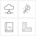 UI Set of 4 Basic Line Icons of cloud; close; network; security; align