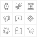 UI Set of 9 Basic Line Icons of comment, megaphone, pencil, loudspeaker, announcement