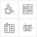 UI Set of 4 Basic Line Icons of disable, cells, invalid, elevator, new