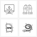 UI Set of 4 Basic Line Icons of downloading; file type; apple; farming; rpm