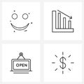 UI Set of 4 Basic Line Icons of emoji; board; smiley; business; mall