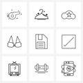 UI Set of 9 Basic Line Icons of file, undergarments, cloud, women, bra Royalty Free Stock Photo