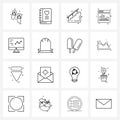 UI Set of 16 Basic Line Icons of grave, computer screen, home, research, websites