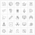 UI Set of 25 Basic Line Icons of invest, Christmas, coat, winters, cart