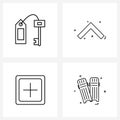 UI Set of 4 Basic Line Icons of key; add; tag; pointer; increase