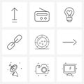 UI Set of 9 Basic Line Icons of kids, tether, bulb, link, chain