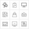 UI Set of 9 Basic Line Icons of ladies, travel, computer screen, stairs, building Royalty Free Stock Photo