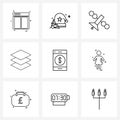 UI Set of 9 Basic Line Icons of mobile, tool, satellite, layers, graphic
