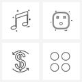 UI Set of 4 Basic Line Icons of music; dead; media; emotions; money