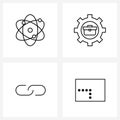 UI Set of 4 Basic Line Icons of nuclear, reference, gear, briefcase, intersect