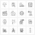 UI Set of 16 Basic Line Icons of production, film, boarding, book, agenda