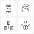 UI Set of 4 Basic Line Icons of shop, storage, brain, avatar, Santa clause