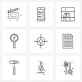 UI Set of 9 Basic Line Icons of target, select, furniture, mirror, face