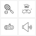 UI Set of 4 Basic Line Icons of tennis, knot, ball, profile, plants