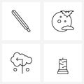 UI Set of 4 Basic Line Icons of thermometer; candle; moon; cloud; scary
