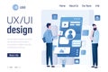 UI, UX design landing page template. Group of designers or programmers creates mobile app. Coding and software application Royalty Free Stock Photo