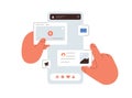 Ui UX design of mobile phone application. Hands creating abstract social media app interface, making layout, arranging Royalty Free Stock Photo