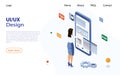 UI UX Design Vector Illustration Concept. UX UI design concept with smartphone and woman. Web development, application
