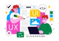 Ui Ux Design Vector Illustration Featuring Application and Software Website Development with App Coding in a Flat Style Cartoon Royalty Free Stock Photo