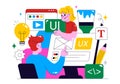 Ui Ux Design Vector Illustration Featuring Application and Software Website Development with App Coding in a Flat Style Cartoon Royalty Free Stock Photo