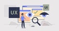 UI and UX design for website development tiny person neubrutalism concept Royalty Free Stock Photo