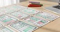 UI UX Design Wireframes for Mobile App and Website Development Layout. Digital Interface Planning on Wooden Desk. Royalty Free Stock Photo
