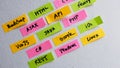 Colourful sticky notes with brainstorm strategy workshop business. Royalty Free Stock Photo