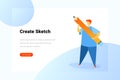 Ui UX Designer Holding Pencil Flat vector illustration. Landing Page design template