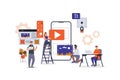 UI and UX designers concept with character scene for web. Vector illustration