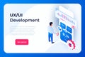 UI UX development landing page concept. UI designer or programmer creating structure of information blocks in the Royalty Free Stock Photo