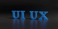 UI UX text in three dimensions on dark background. 3d illustration Royalty Free Stock Photo