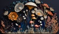 uilled Paper Art of Mushroom with Wild Florals. AI Generated