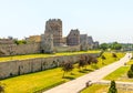 Uins of ancient fortress wall of the Emperor Theodosius in the center of Istanbul. Turkey