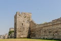 Uins of ancient fortress wall of the Emperor Theodosius in the center of Istanbul. Turkey