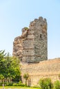 Uins of ancient fortress wall of the Emperor Theodosius in the center of Istanbul. Turkey
