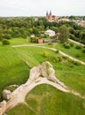 Uins of the Rezekne castle hill and church, Latvia. Captured from above