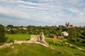 Uins of the Rezekne castle hill and church, Latvia. Captured from above