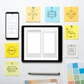 UIUX Design Workspace with Tablet and Phone Mockups Royalty Free Stock Photo