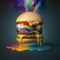 uiux hamburger dripping with cheese like rainbow image generative AI