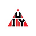UIY triangle letter logo design with triangle shape. UIY triangle logo design monogram. UIY triangle vector logo template with red