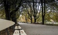 Ujazdowski Park in Warsaw - park alley with benches in autumn