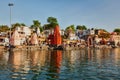 Ghats of holy Kshipra river in Ujjain, Madhya Pradesh, India in the evening