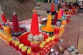 Kanku and hali turmeric street shops outside Indian temples for offerings