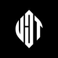 UJT circle letter logo design with circle and ellipse shape. UJT ellipse letters with typographic style. The three initials form a Royalty Free Stock Photo