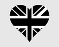UK Black and White Heart Flag. United Kingdom Dark Love Shape Country Nation National Flag. Monochrome Union Jack Banner Icon Sign Royalty Free Stock Photo