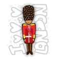 UK Buckingham Palace Queen Guard In Uniform cartoon Illustration. London guard fun illustration with lettering about