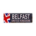 UK city Belfast Vintage sign. Travel destinations theme on old rusty background.
