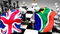 UK England South Africa - debate and dialog between those two countries shown as two chess kings with national flags that